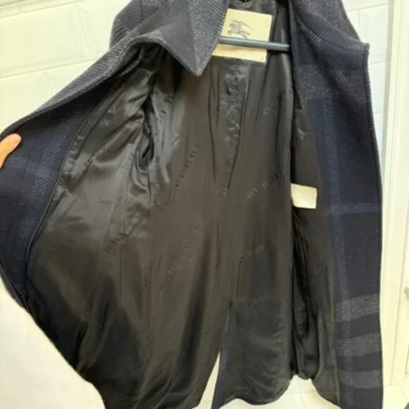 Burberry London Wool Plaid Coat 4 Navy Minimalist Quiet Luxury Feminine Chic - Picture 5 of 10